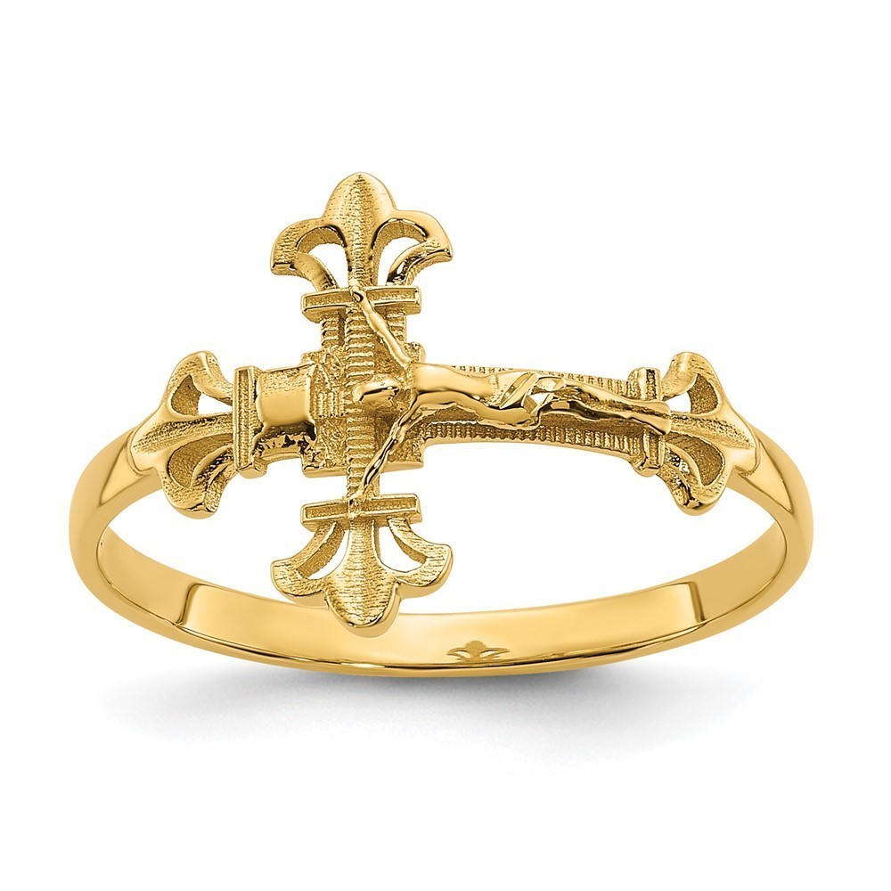 Million Charms 14K Diamond Cut Religious Crucifix Ring